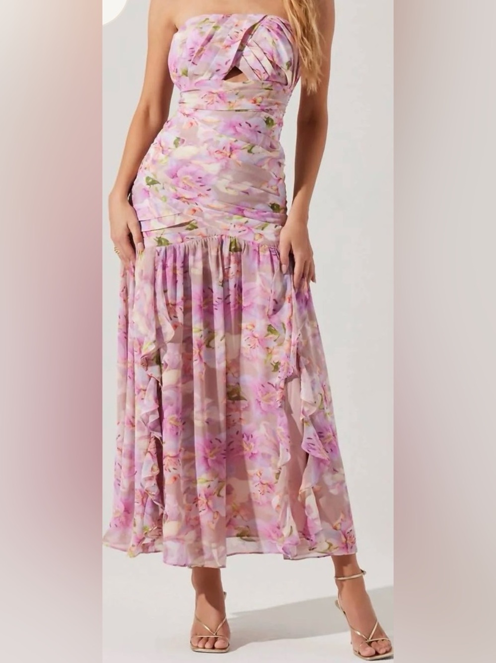 NWT Astr The Label Estafany Strapless Pink Floral Midi Dress Size XS